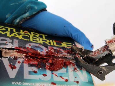 Bog skåret over med blodig sav